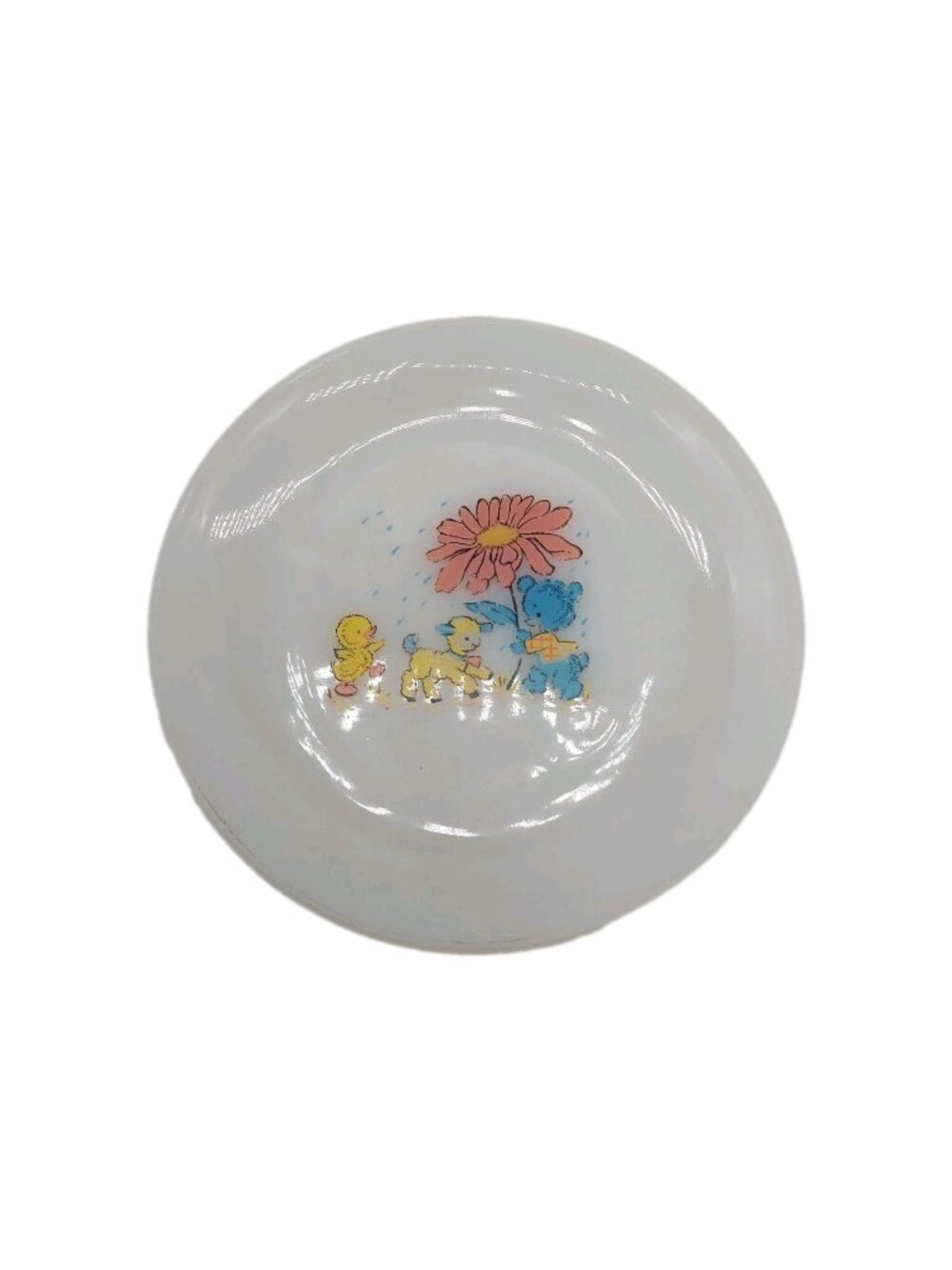 Fire King Anchor Hocking Kiddie Meal Time Plate Vintage Chick Lamb Bear